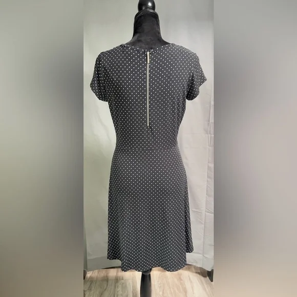 Michael Kors Size Medium Black and White Polkadot Fit and Flare Dress Flowing - Picture 4 of 8